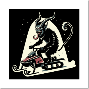 Krampus Riding a Snowmobile Krampusnacht Posters and Art